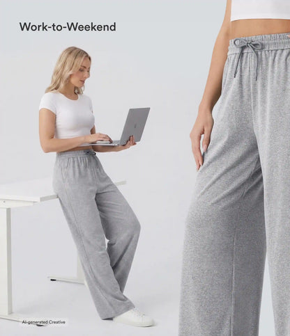 High Waisted Drawstring Pocket Wide Leg Baggy Casual Pants