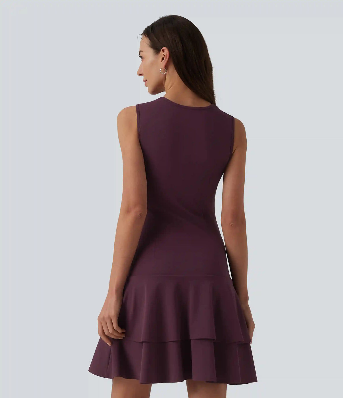 SoftlyZero™ Airy Round Neck Sleeveless Layered Ruffle Hem InstantCool Mini Casual Dress