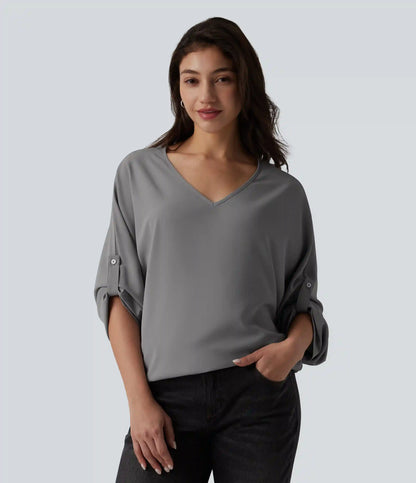 Wrinkle Recovery V Neck Long Sleeve Work Blouse