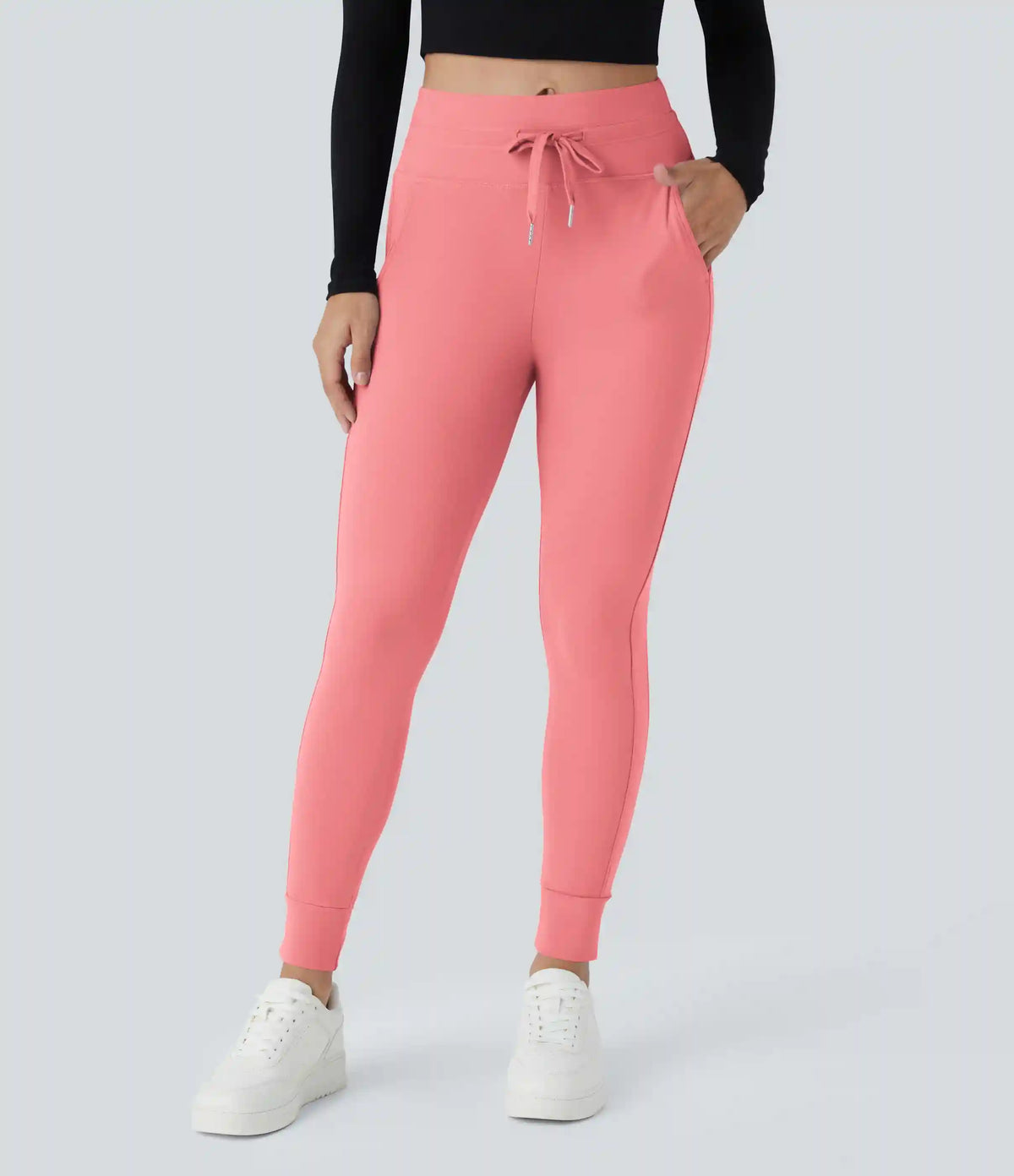 SoftlyZero™ Plush High Waisted Drawstring Pocket Plain Full Length Joggers