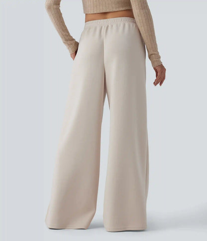 SpacerTek™ Mid Rise Drawstring Crossover Casual Baggy Pants with Pockets