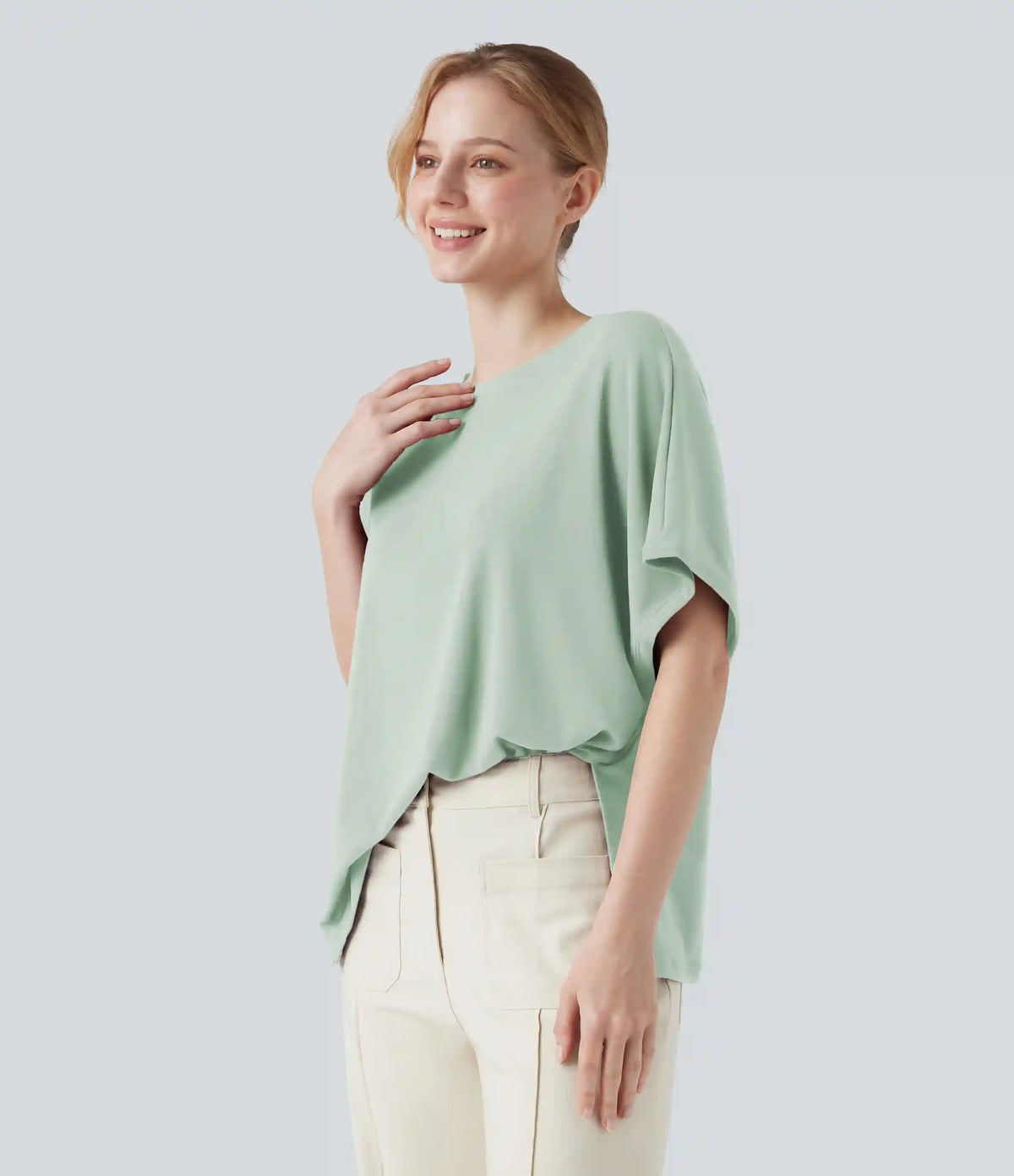 Round Neck Batwing Sleeve Relaxed Casual T-Shirt