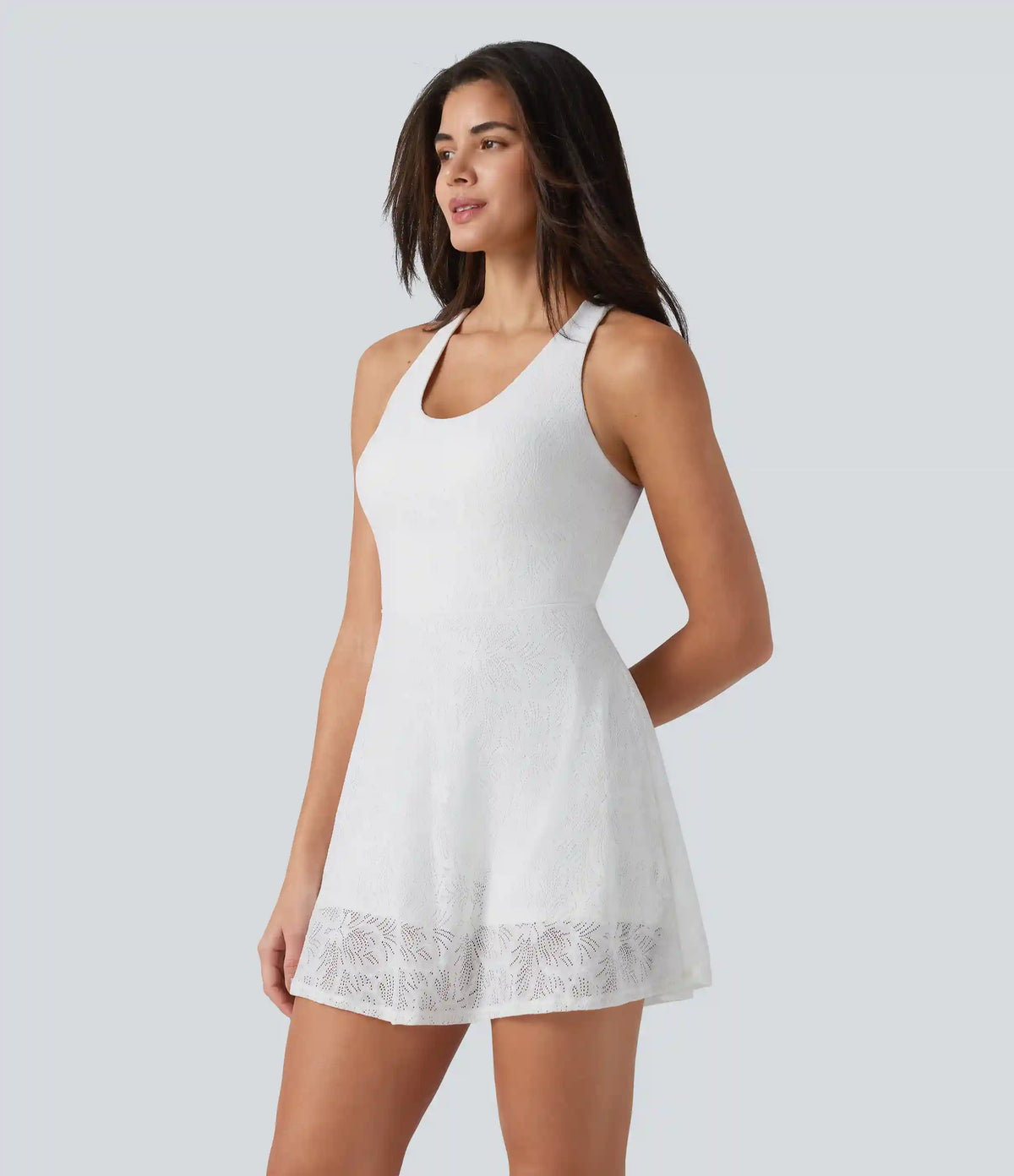 SoftlyZero™ QuickDry Built-in Bra Contrast Lace 2-in-1 Flare Mini Yoga Active Dress with Pockets-Easy Peezy Edition
