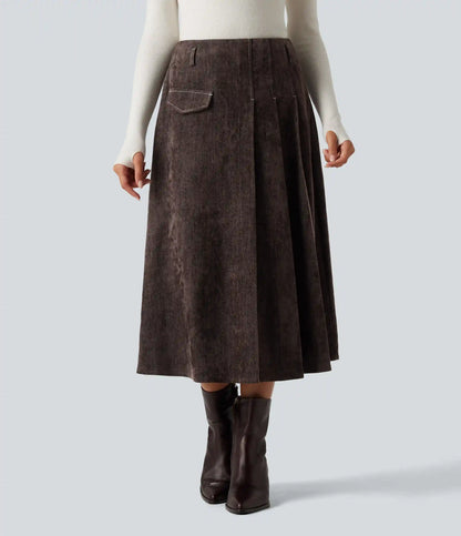 High Waisted A Line Midi Work Skirt with Pockets