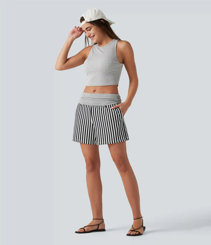 Low Rise Ruched Stripes Resort Baggy Shorts with Pockets