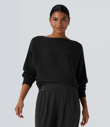 Boat Neck Batwing Sleeve Casual Sweater