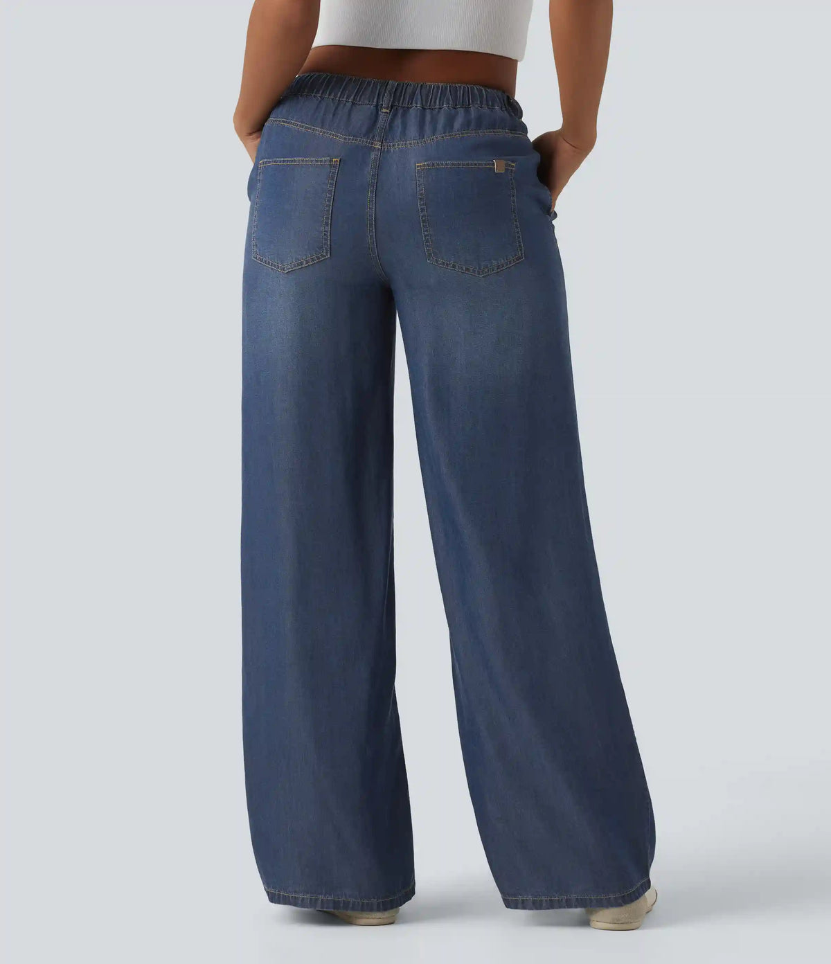 Mid Rise Drawstring Casual Jeans with Pockets