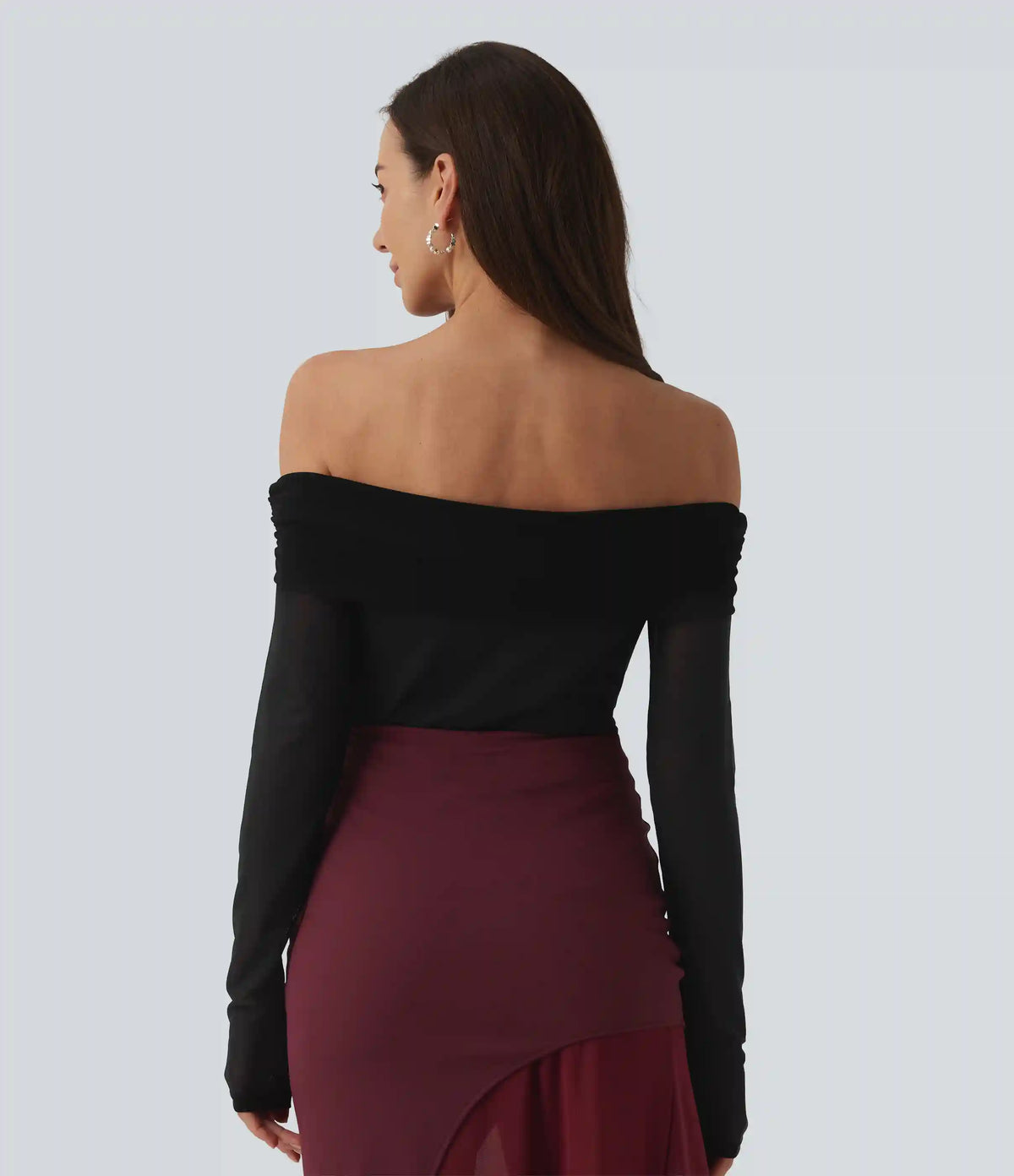 SoftlyZero™ Plush Off Shoulder Mesh Long Sleeve Top