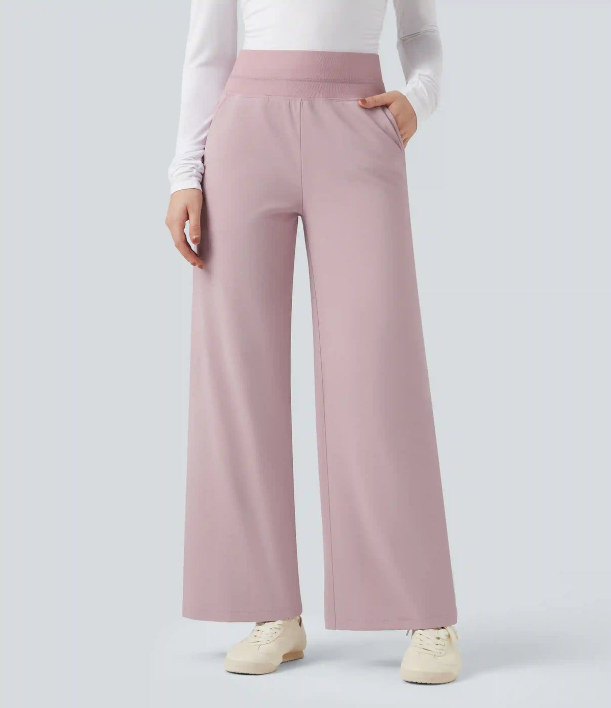 High Waisted Straight Leg Fleece Casual Pants with Pockets