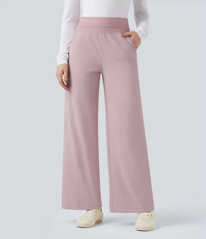 High Waisted Straight Leg Fleece Casual Pants with Pockets