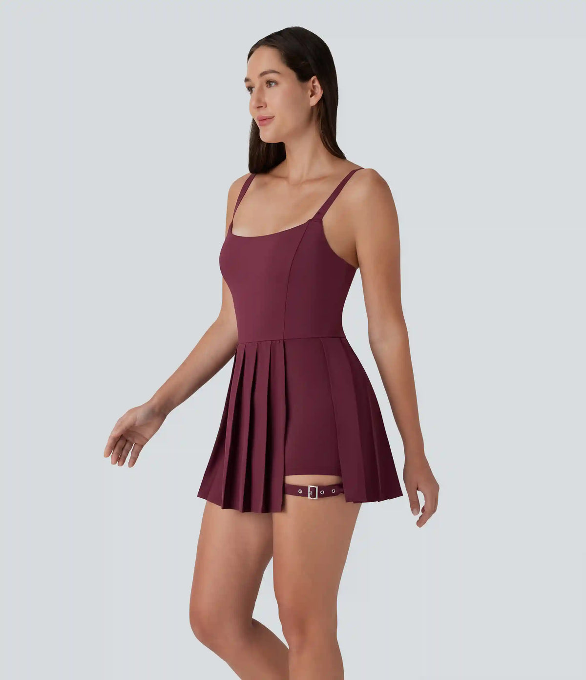 Breezeful™ Pleated Adjustable Buckle 2-in-1 Micro Mini Quick Dry Casual Slip Dress with Pocket-Easy Peezy