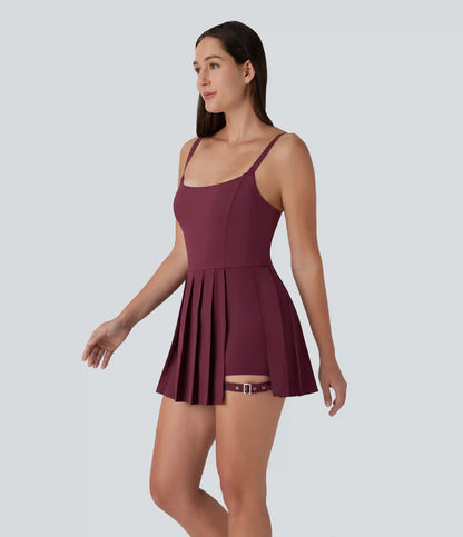 Breezeful™ Pleated Adjustable Buckle 2-in-1 Micro Mini Quick Dry Casual Slip Dress with Pocket-Easy Peezy