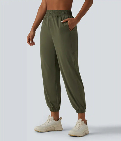 High Waisted Contrast Mesh InstantCool Workout Joggers with Pockets-UPF50+