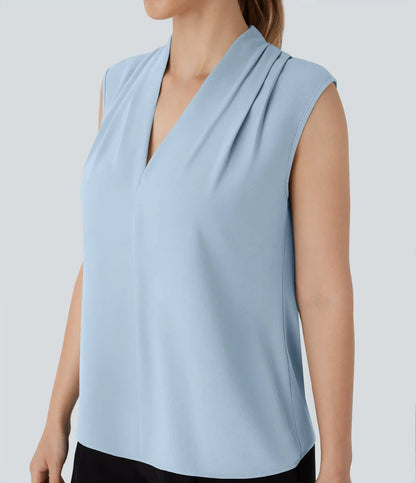 V Neck Sleeveless Work Blouse