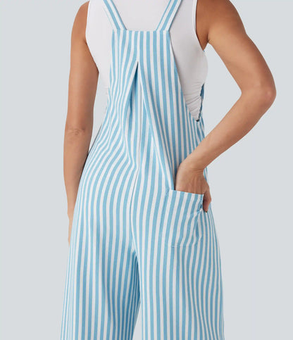 Pockets Stripe Waffle Overalls