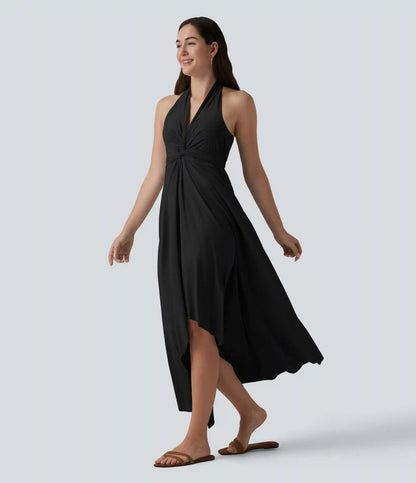V Neck Tie Back Maxi Dress