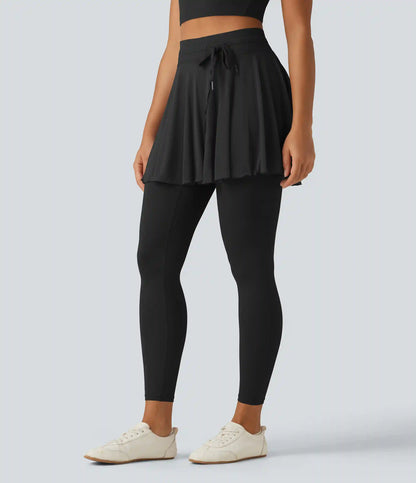 SoftlyZero™ High Waisted Drawstring Mesh Dance Skirted Leggings with Pockets