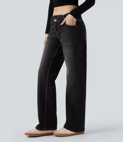 Halara Flex™ Asymmetric Low Rise Straight Leg Casual Jeans with Pockets