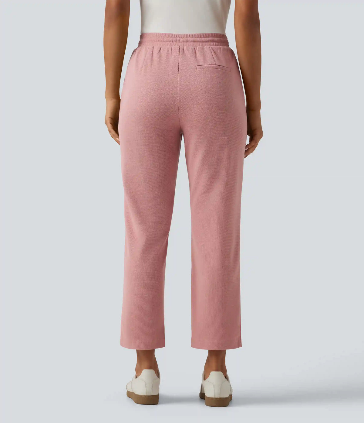 High Waisted Drawstring Tapered Pintuck Work Pants with Pockets