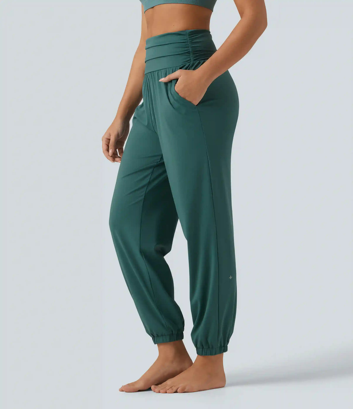 High Waisted Ruched Running Joggers with Pockets