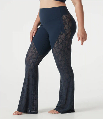 Halara UltraSculpt™ Plus Size High Waisted Tummy Control Contrast Lace Yoga Flare Leggings with Pocket