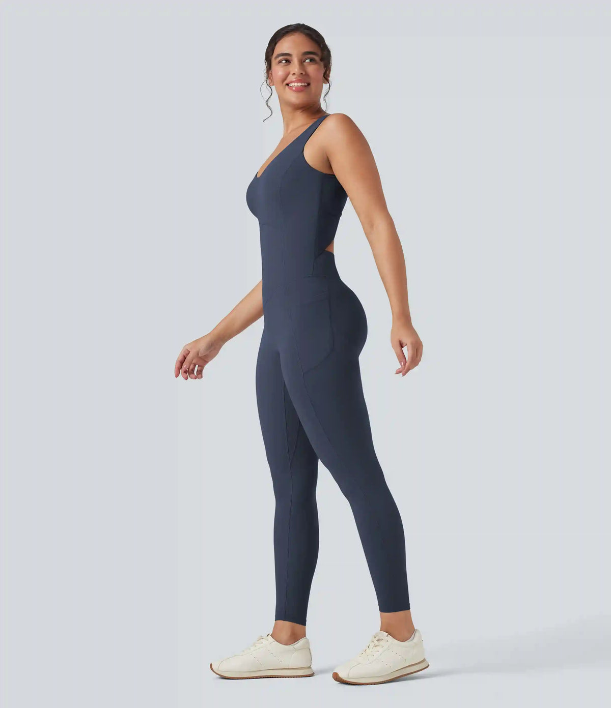 Halara UltraSculpt™ V Neck Tummy Control Butt Lifting Workout Jumpsuit with Pockets