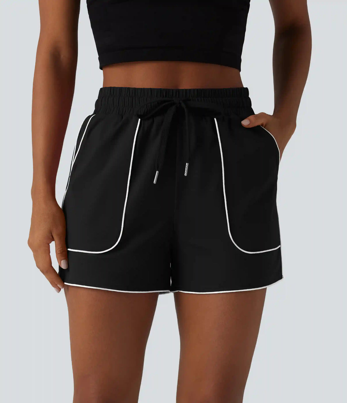 High Waisted Drawstring Quick Dry InstantCool Workout Shorts 3'' with Pockets-UPF40+