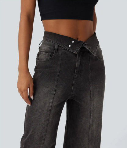 Halara Flex™ Foldover High Waisted Straight Leg Casual Jeans with Pockets