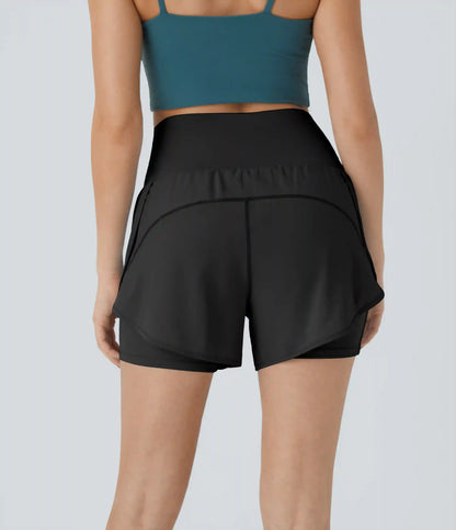 Breezeful™ Super High Waisted Curved Hem 2-in-1 Pocket Quick Dry Yoga Shorts 3.5''