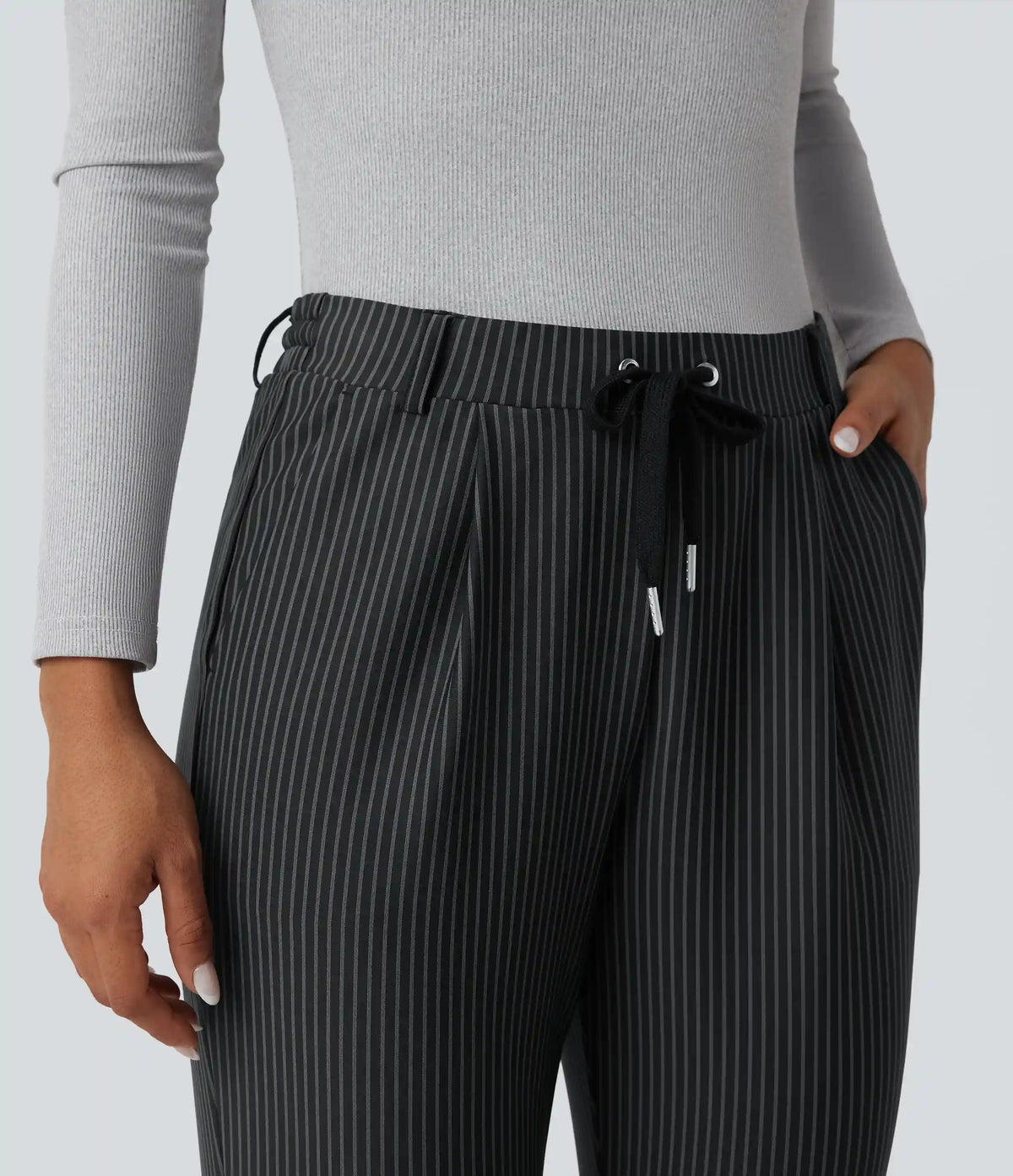 Halara Flex™ Mid Rise Drawstring Tapered Stripe Work Pants with Pockets