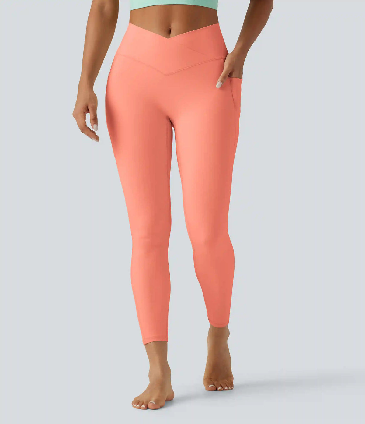 SoftlyZero™ High Waisted Crossover Plain Yoga Leggings with Pockets