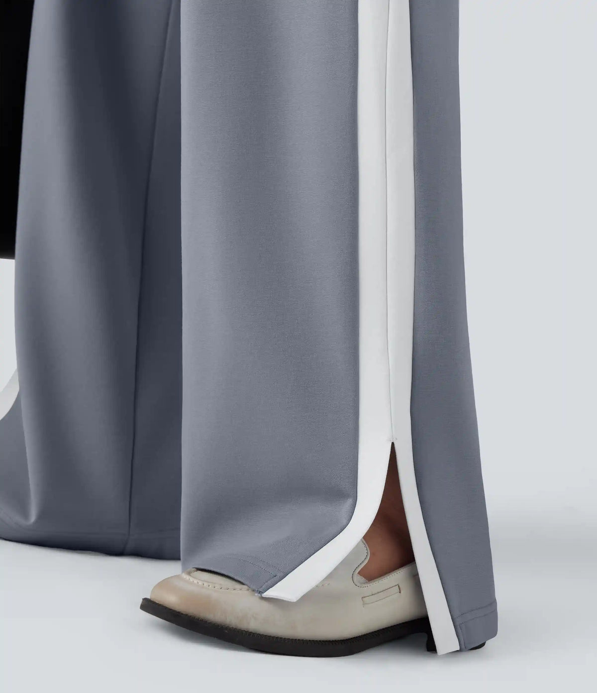Mid Rise Color Block Split Work Straight Leg Pants with Pockets