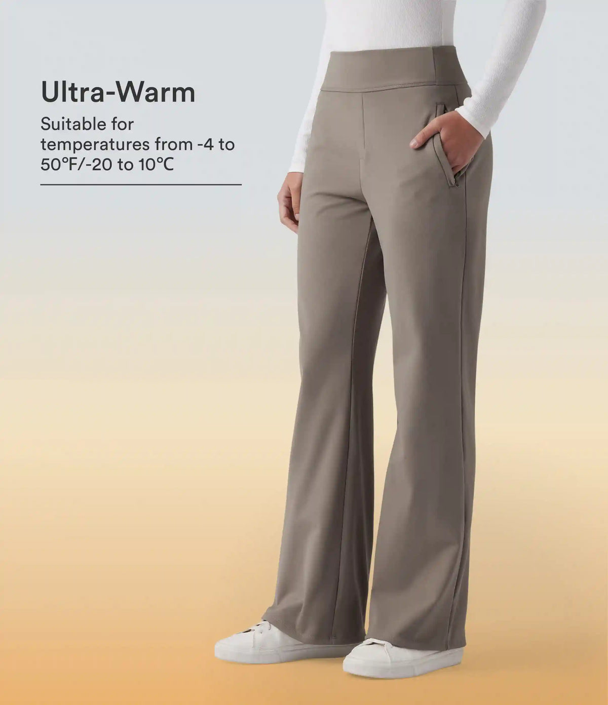 Mid Rise Fleece Work Flare Pants with Zip Pockets