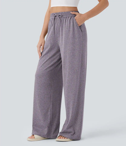 High Waisted Drawstring Pocket Wide Leg Baggy Casual Pants