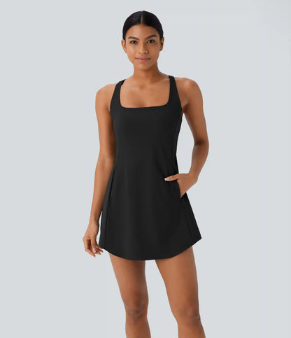 SoftlyZero™ Plush Cut Out Pocket 2-Piece Mini Yoga Active Dress