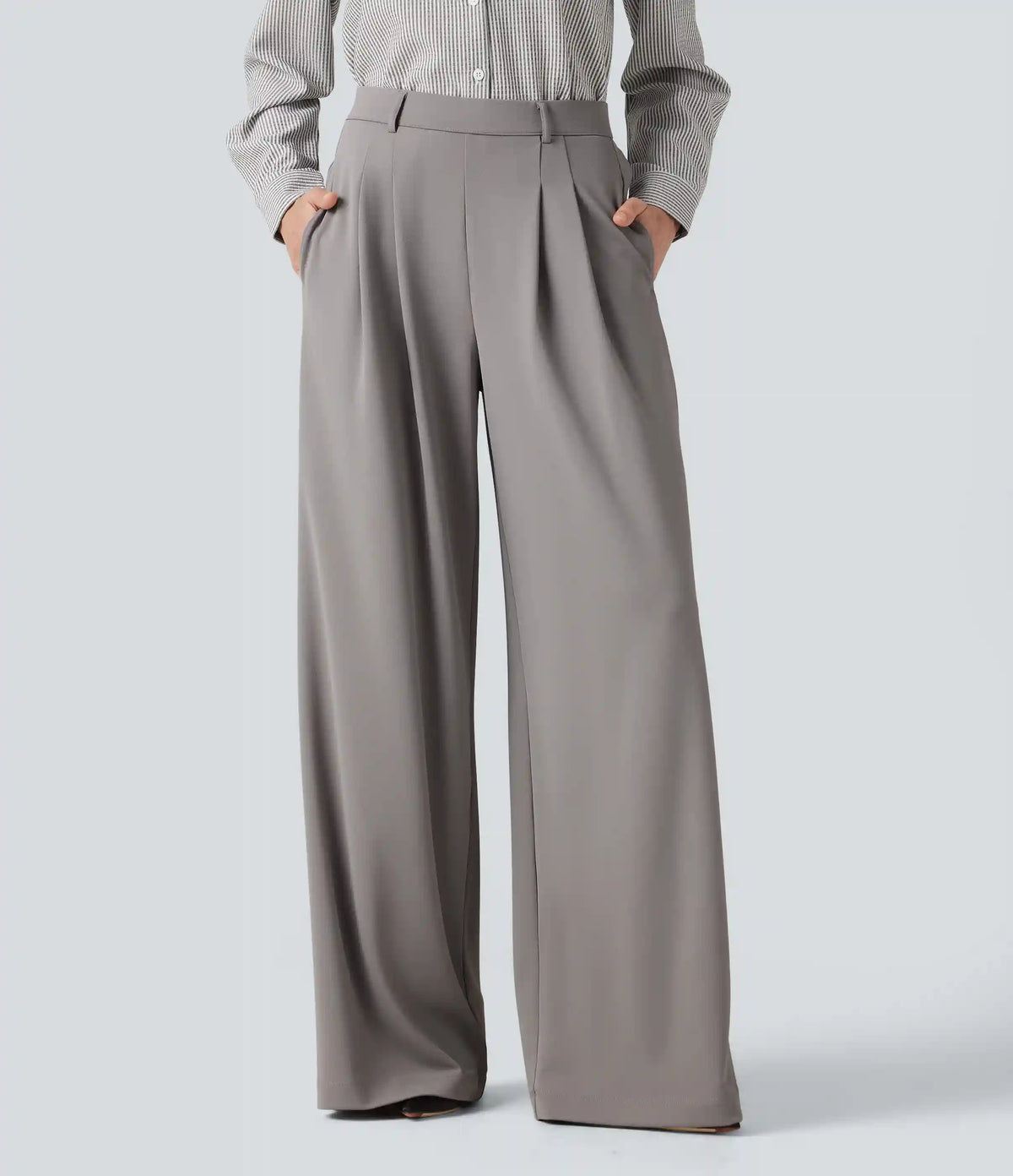 High Waisted Pleated Baggy Work Pants with Pockets