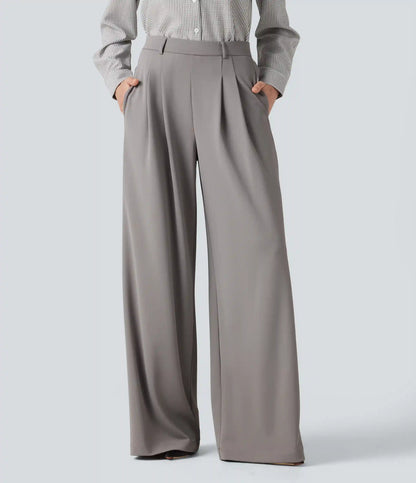 High Waisted Pleated Baggy Work Pants with Pockets