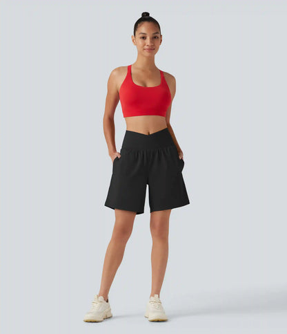 SoftlyZero™ Airy Crossover High Waisted 2-in-1 InstantCool Yoga Shorts 7'' with Pockets