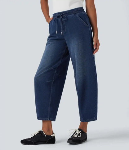 Halara Flex™ Mid Rise Drawstring Barrel Leg Casual French Terry Baggy Sweatpants Jeans with Pockets