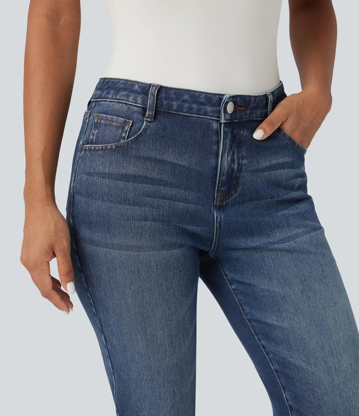 Halara Flex™ Mid Rise Slim 7/8 Causal Jeans with Pockets