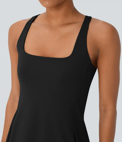 SoftlyZero™ Plush Cut Out Pocket 2-Piece Mini Yoga Active Dress