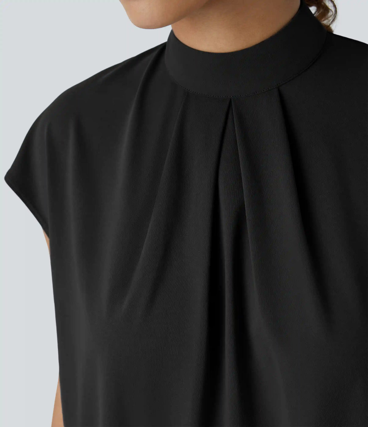 Stand Collar Back Cap Sleeve Work Blouse