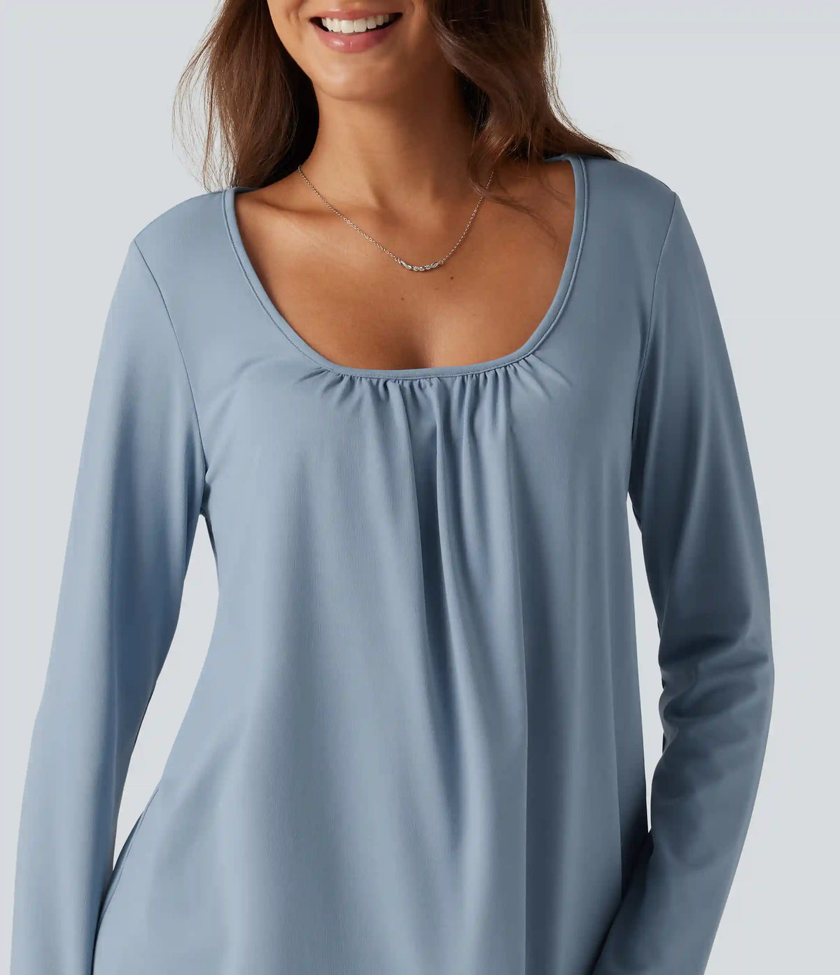Scoop Neck Long Sleeve Ruched Casual T-Shirt