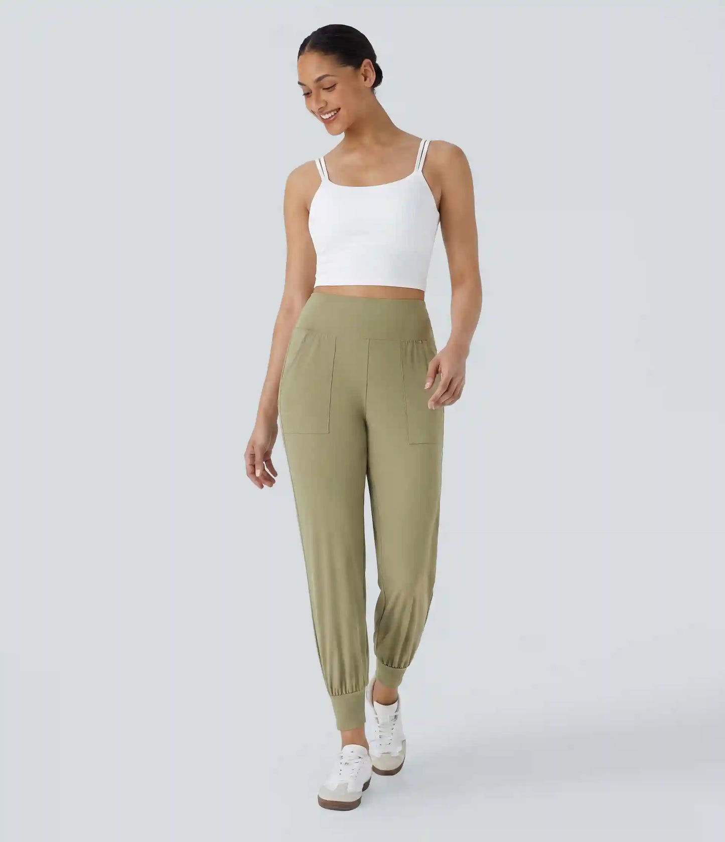 High Waisted Plain Side Pocket Casual Joggers
