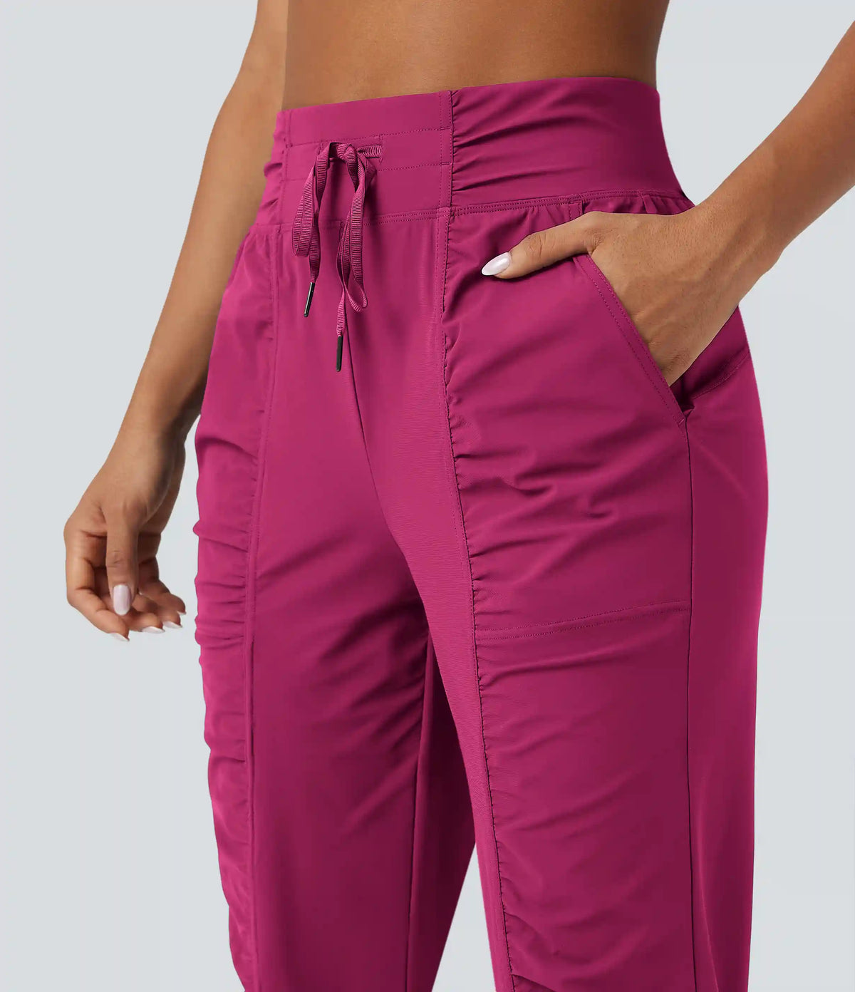 High Waisted Drawstring Ruched Tapered Quick Dry Cool Touch Dance Joggers with Pockets-UPF40+