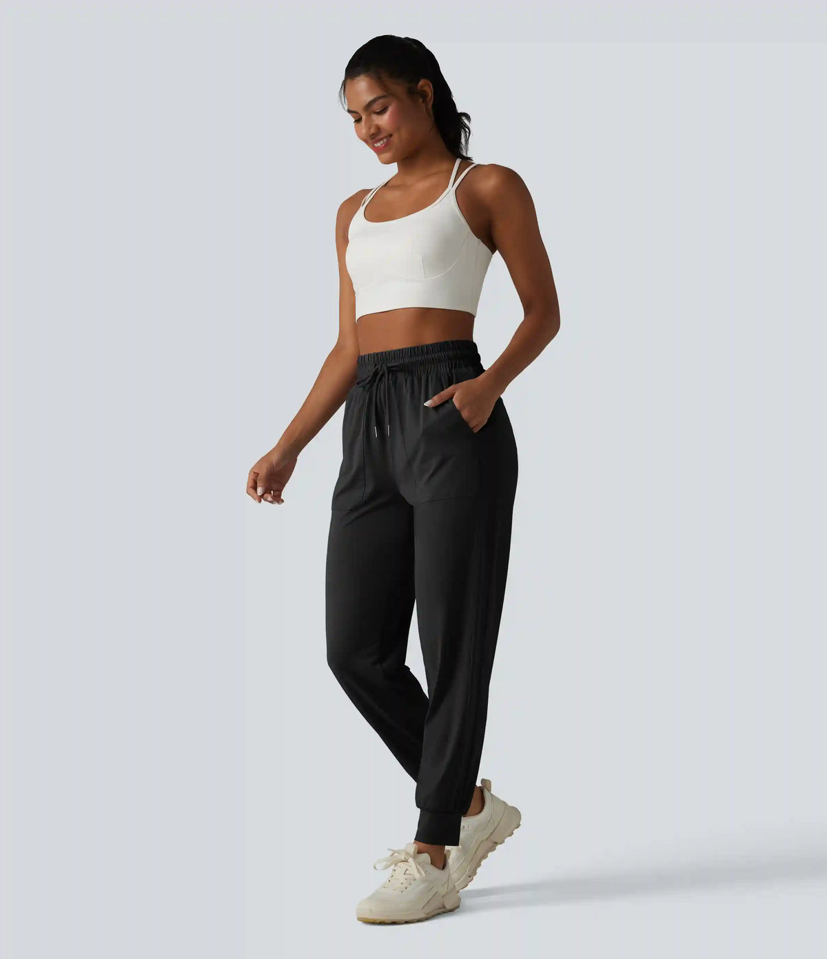 High Waisted Drawstring InstantCool Workout Joggers with Pockets-UPF50+
