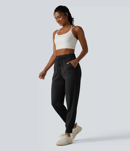 High Waisted Drawstring InstantCool Workout Joggers with Pockets-UPF50+