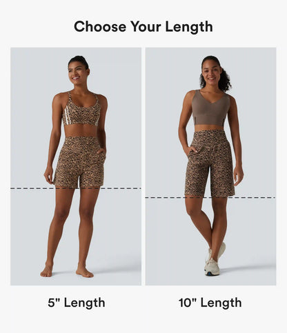 Halara UltraSculpt™ Leopard Print High Waisted Tummy Control Straight Leg Yoga Shorts 5'' with Pockets