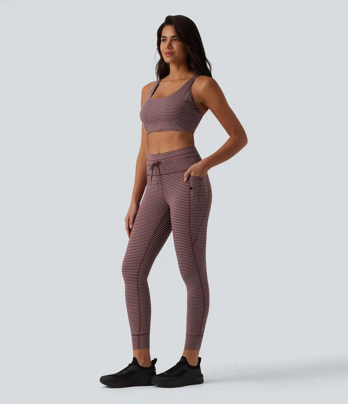 Low Support U Neck Cut Out Stripes Yoga Sports Bra DD-F Cups