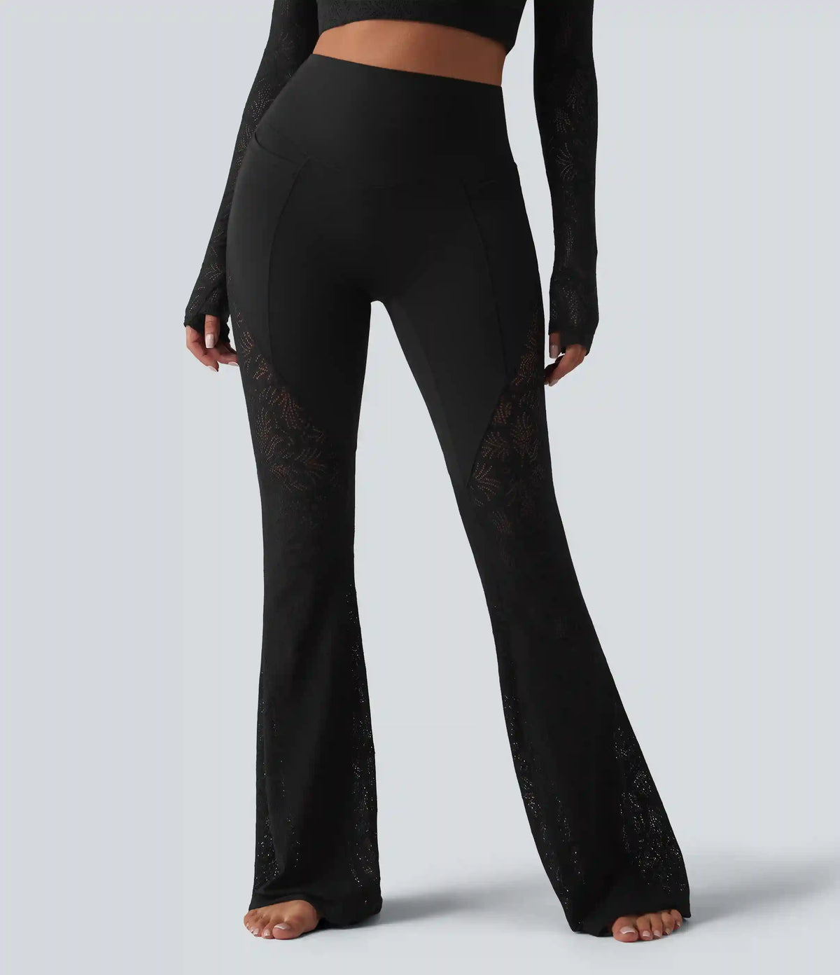 Halara UltraSculpt™ High Waisted Tummy Control Contrast Lace Yoga Flare Leggings with Pockets